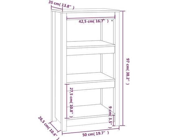 Bibliotecă, gri, 50x35x97 cm, lemn masiv de pin, 8 image