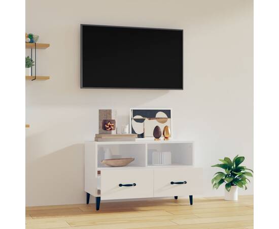 Comodă tv, alb extralucios, 80x36x50 cm, lemn prelucrat, 3 image