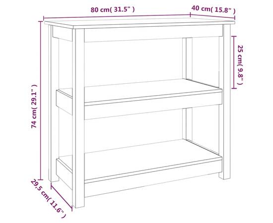 Masă consolă, maro miere, 80x40x74 cm, lemn masiv de pin, 8 image