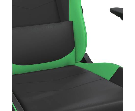Scaun gaming de masaj/suport picioare, negru/verde, piele eco, 9 image