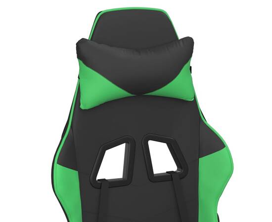 Scaun gaming de masaj/suport picioare, negru/verde, piele eco, 10 image