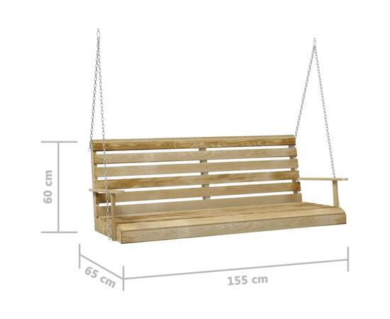 Balansoar de grădină, 155x65x60 cm, lemn tratat de pin, 6 image