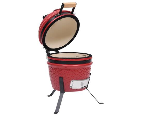 Grătar cu afumătoare 2-în-1 kamado, roșu, 56 cm, ceramică, 6 image