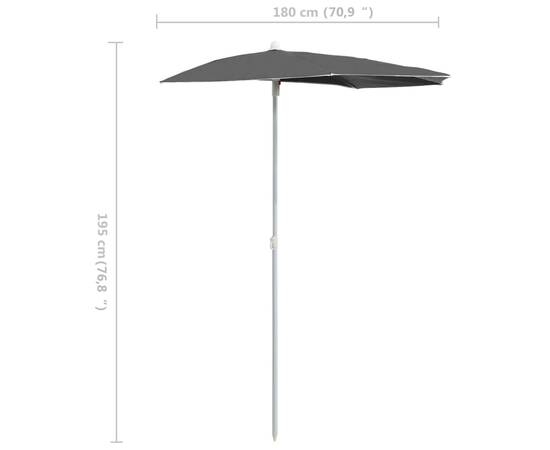 Umbrelă de grădină cu stâlp, antracit, 180x90 cm, semirotundă, 8 image