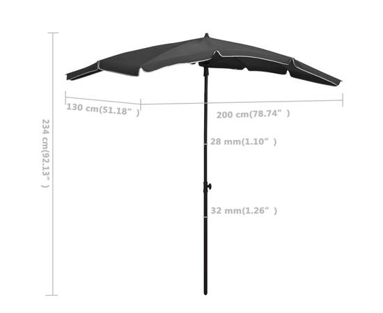 Umbrelă de grădină cu stâlp, antracit, 200x130 cm, 6 image
