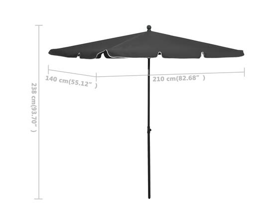 Umbrelă de grădină cu stâlp, antracit, 210x140 cm, 6 image