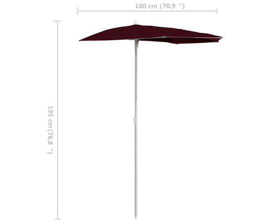Umbrelă de grădină cu stâlp, roșu bordo, 180x90 cm, semirotundă, 8 image