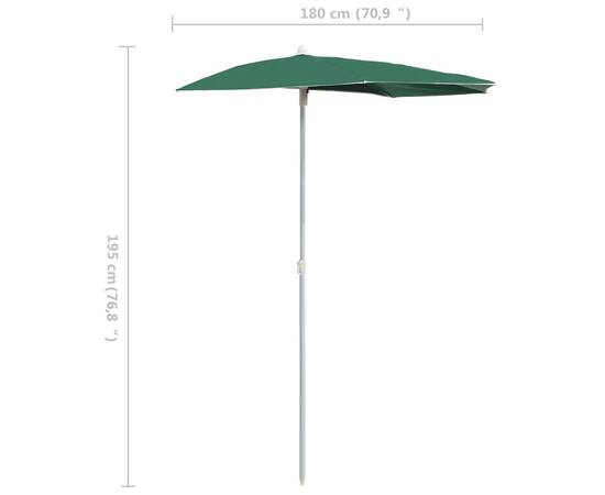 Umbrelă de grădină cu stâlp, verde, 180x90 cm, semirotundă, 7 image