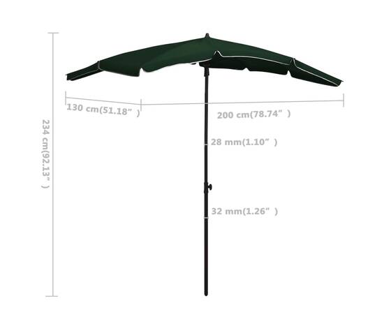 Umbrelă de grădină cu stâlp, verde, 200x130 cm, 6 image