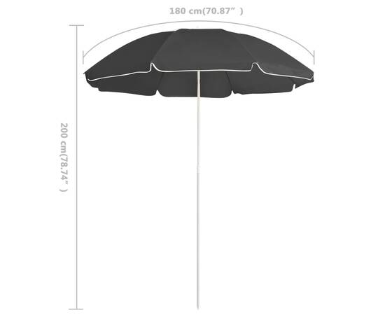 Umbrelă de soare de exterior, stâlp din oțel, antracit, 180 cm, 5 image