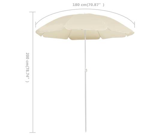Umbrelă de soare de exterior, stâlp din oțel, nisipiu, 180 cm, 5 image