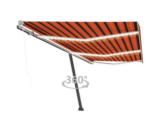 Copertină automată cu senzor vânt & led, oranj/maro, 600x350 cm