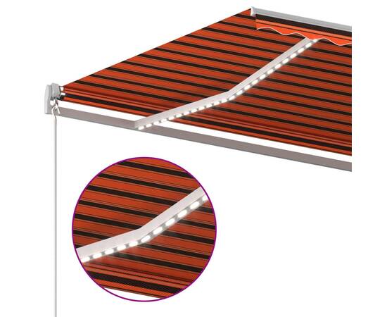 Copertină automată led&senzor vânt, portocaliu/maro, 5x3,5 m, 6 image