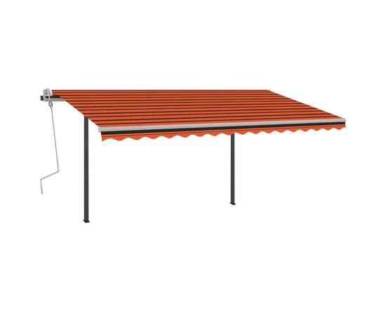 Copertină retractabilă automat, stâlpi, portocaliu&maro 4x3,5 m, 2 image