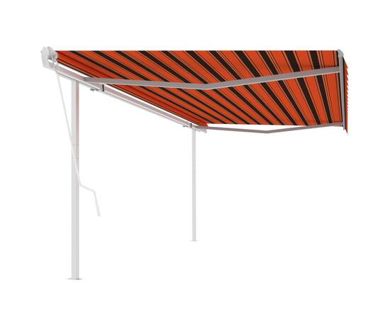 Copertină retractabilă automat, stâlpi, portocaliu&maro 5x3,5 m