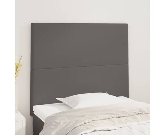Tăblii de pat, 2 buc, gri, 100x5x78/88 cm, piele ecologică