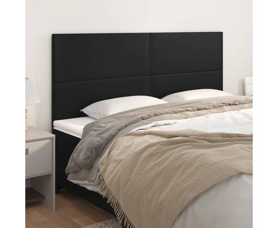 Tăblii de pat, 4 buc, negru, 90x5x78/88 cm, piele ecologică