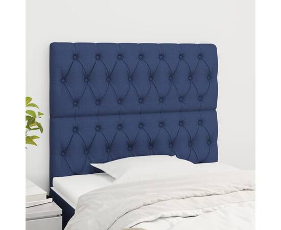 Tăblii de pat, 2 buc, albastru, 90x7x78/88 cm, textil