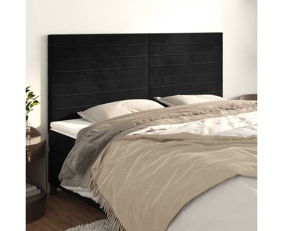 Tăblii de pat, 4 buc, negru, 100x5x78/88 cm, catifea