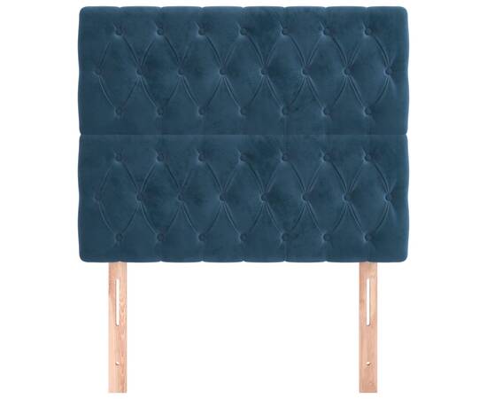 Tăblii de pat, 2 buc, albastru închis, 100x7x78/88 cm, catifea, 3 image