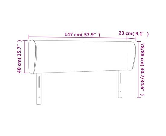 Tăblie de pat cu aripioare, albastru, 147x23x78/88 cm textil, 9 image