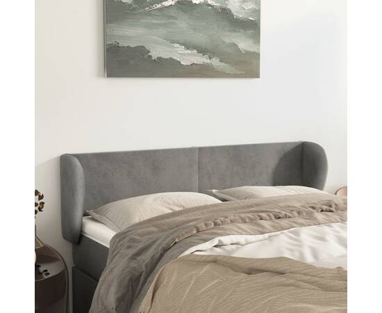Tăblie de pat cu aripioare gri deschis 147x23x78/88 cm catifea
