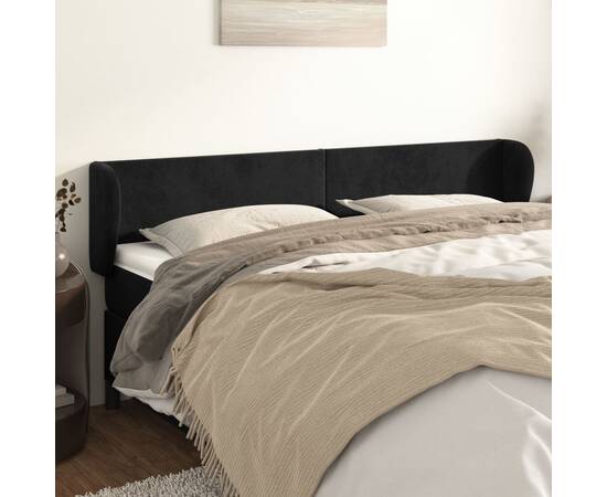 Tăblie de pat cu aripioare negru 183x23x78/88 cm catifea