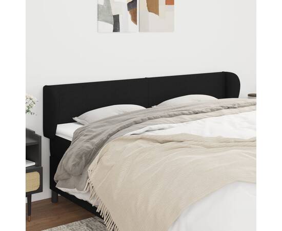 Tăblie de pat cu aripioare negru 203x23x78/88 cm textil