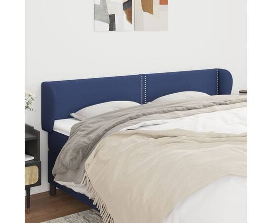 Tăblie de pat cu aripioare, albastru, 183x23x78/88 cm textil