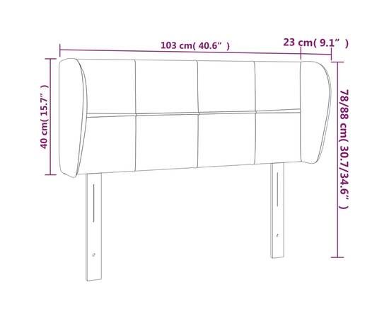 Tăblie de pat cu aripioare crem 103x23x78/88 cm textil, 9 image