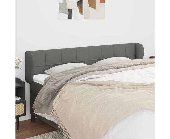 Tăblie de pat cu aripioare gri închis 163x23x78/88 cm textil