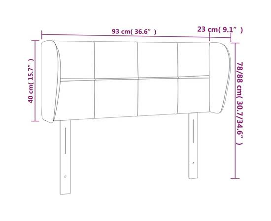 Tăblie de pat cu aripioare gri închis 93x23x78/88 cm textil, 9 image