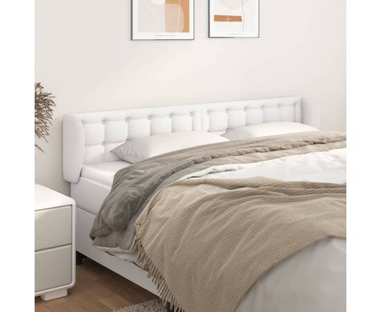 Tăblie de pat cu aripioare alb 203x23x78/88 cm piele ecologică