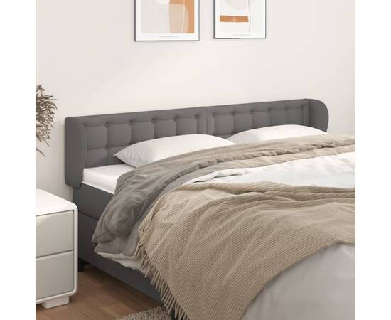 Tăblie de pat cu aripioare gri 163x23x78/88 cm piele ecologică