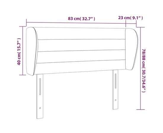 Tăblie de pat cu aripioare gri deschis 83x23x78/88 cm catifea, 9 image