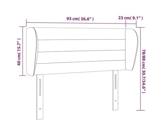 Tăblie de pat cu aripioare gri deschis 93x23x78/88 cm catifea, 9 image