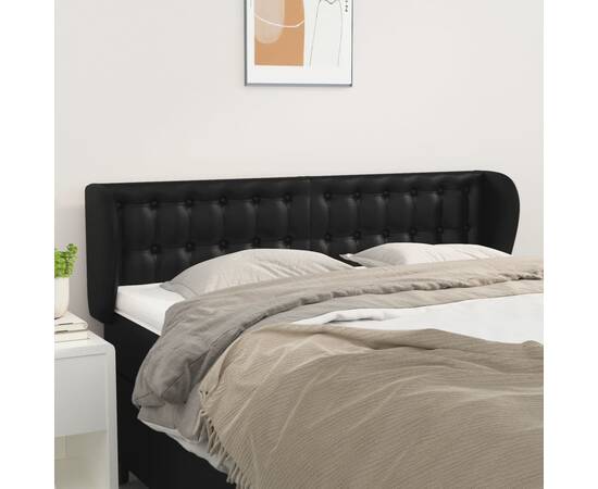 Tăblie de pat cu aripioare negru 147x23x78/88cm piele ecologică