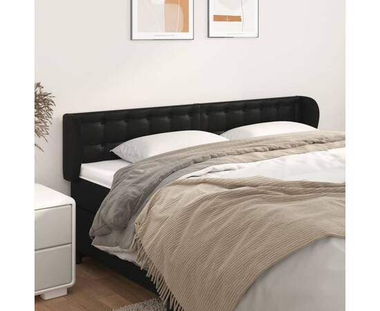 Tăblie de pat cu aripioare negru 163x23x78/88cm piele ecologică