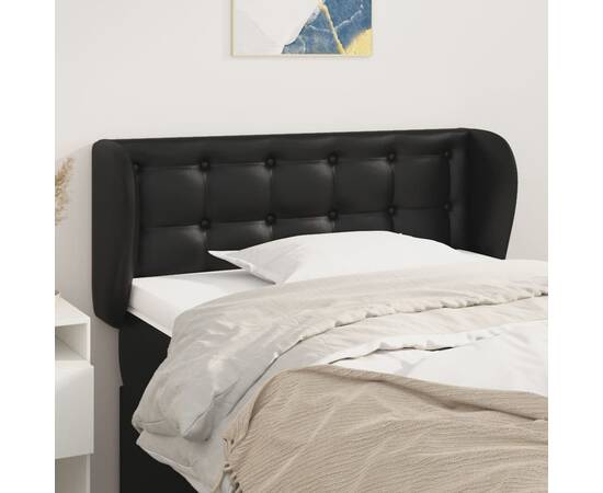 Tăblie de pat cu aripioare negru 93x23x78/88 cm piele ecologică
