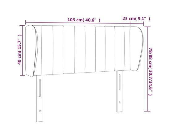 Tăblie de pat cu aripioare crem 103x23x78/88 cm textil, 9 image