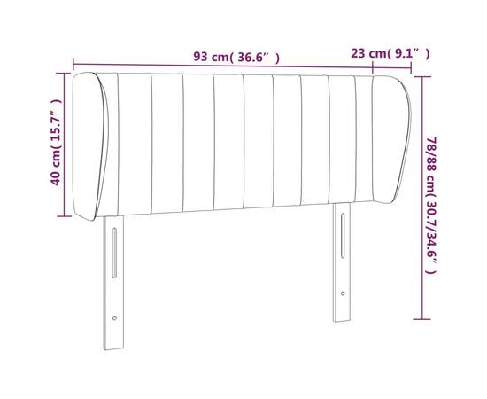 Tăblie de pat cu aripioare crem 93x23x78/88 cm textil, 9 image