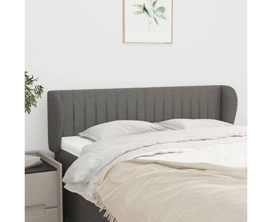 Tăblie de pat cu aripioare gri închis 147x23x78/88 cm textil