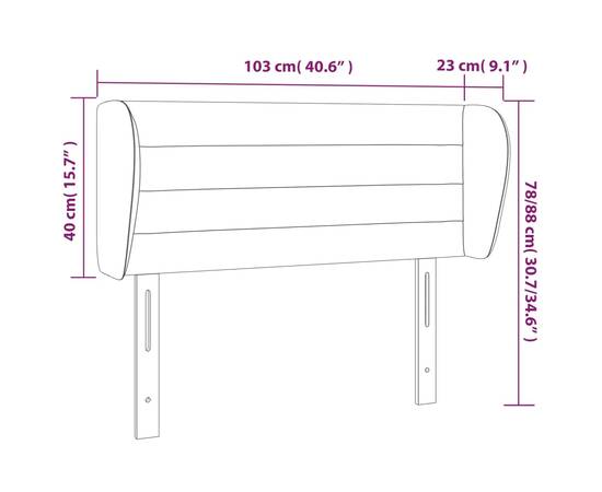 Tăblie de pat cu aripioare gri deschis 103x23x78/88 cm catifea, 9 image