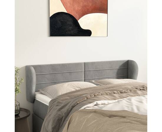 Tăblie de pat cu aripioare gri deschis 147x23x78/88 cm catifea