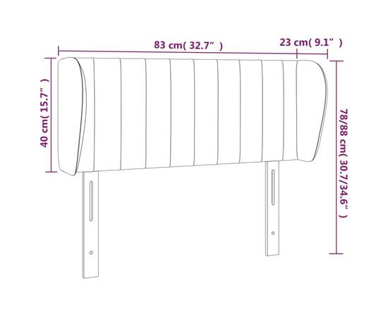 Tăblie de pat cu aripioare maro închis 83x23x78/88 cm textil, 9 image