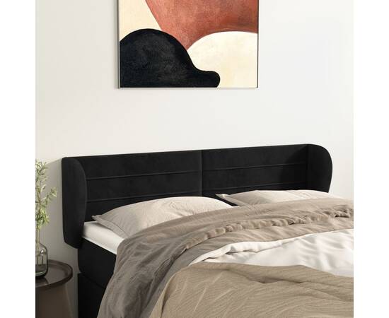 Tăblie de pat cu aripioare negru 147x23x78/88 cm catifea