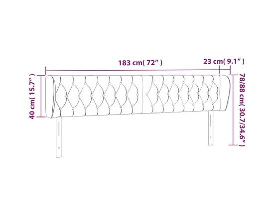 Tăblie de pat cu aripioare, albastru, 183x23x78/88 cm textil, 9 image