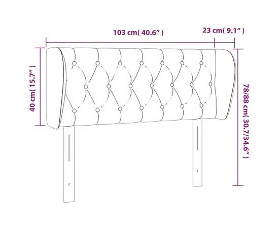 Tăblie de pat cu aripioare crem 103x23x78/88 cm textil, 9 image