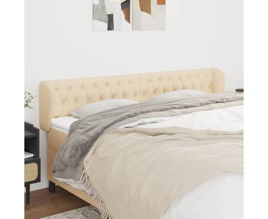 Tăblie de pat cu aripioare crem 203x23x78/88 cm textil