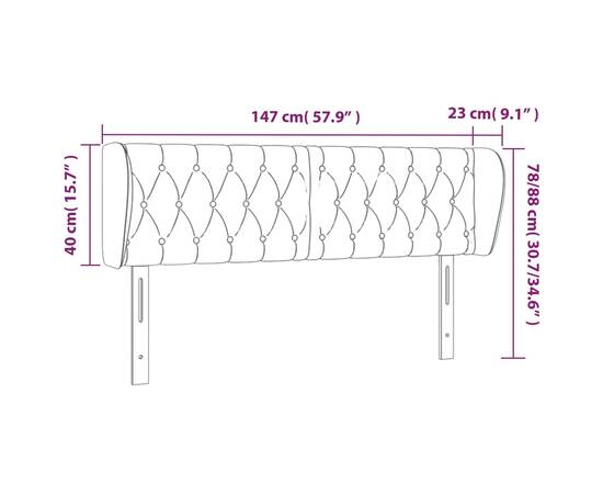 Tăblie de pat cu aripioare gri închis 147x23x78/88 cm textil, 9 image